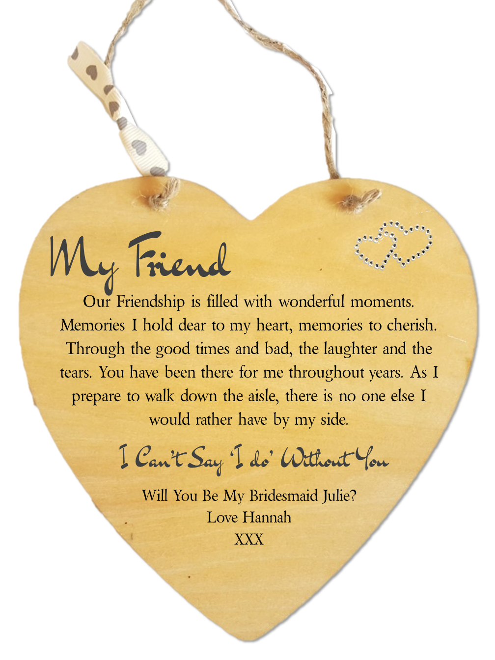 Personalised Friendship Wedding Poem Plaque for bridesmaids, featuring elegant design and customizable options.