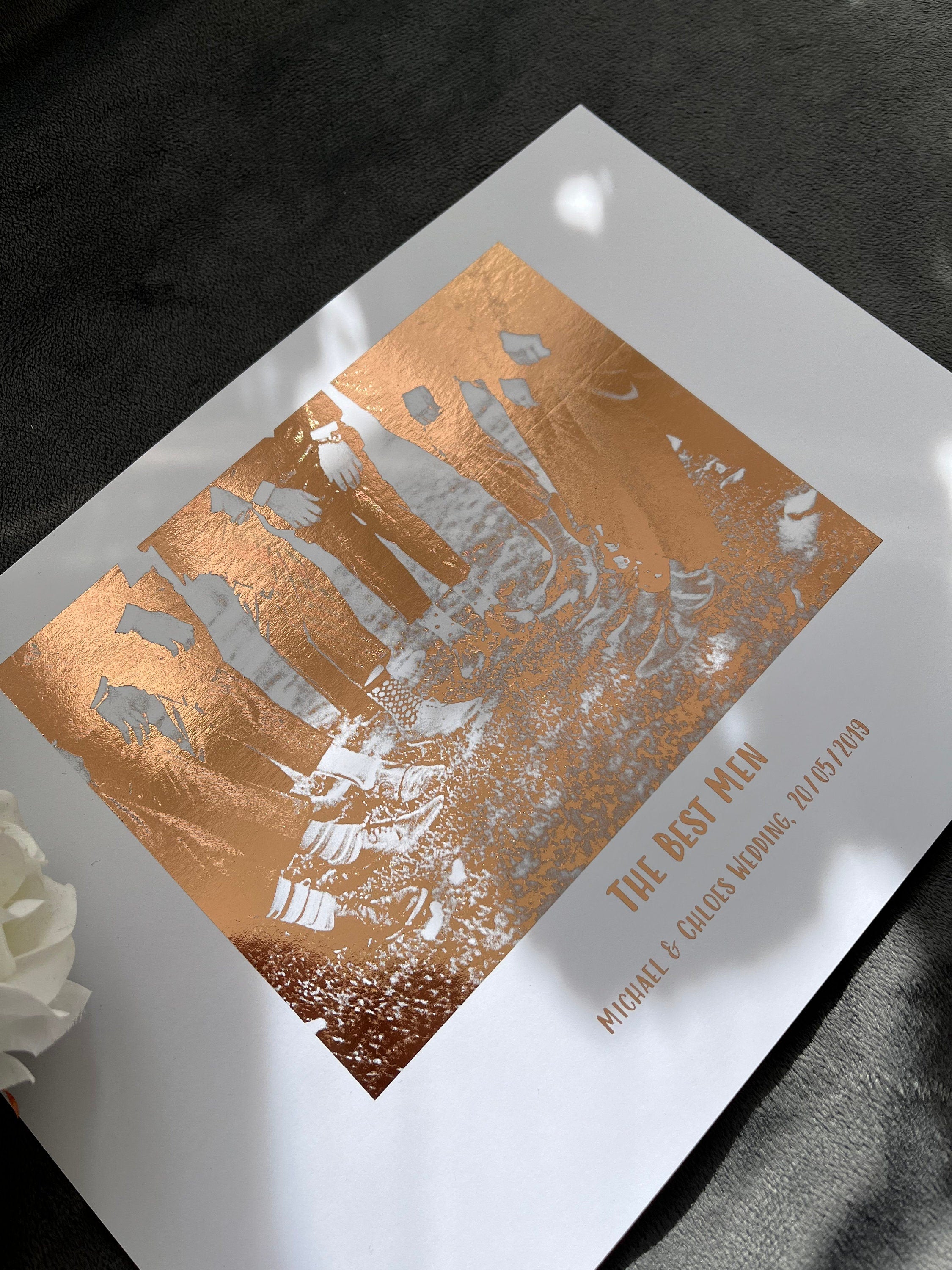 Elegant Best Man Foil Print featuring personalised names and wedding date, perfect for gifting.