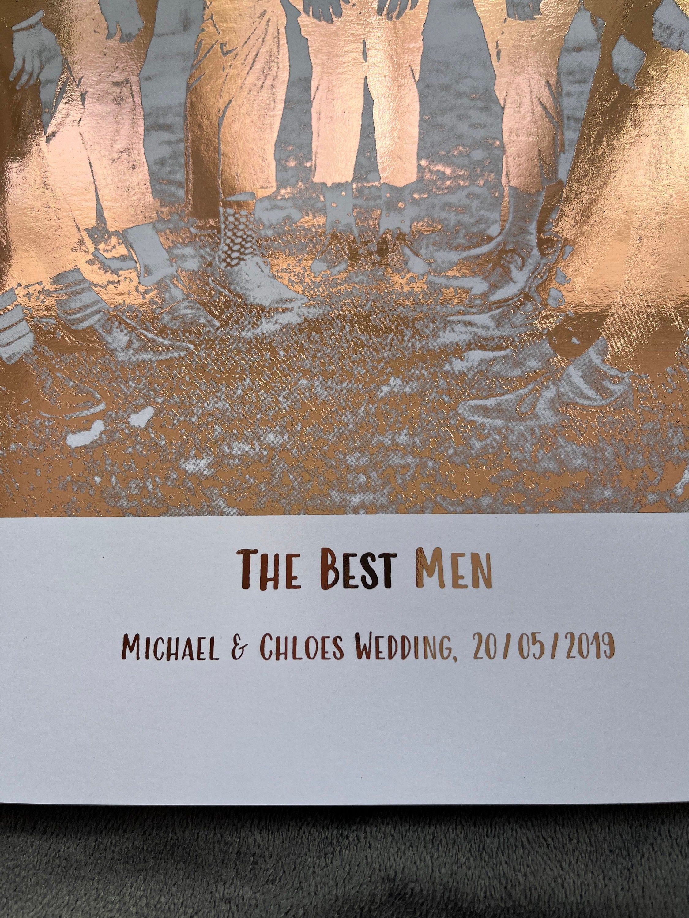 Elegant Best Man Foil Print featuring personalised names and wedding date, perfect for gifting.