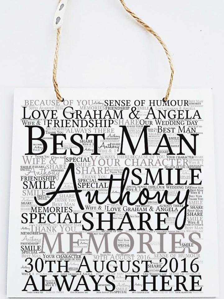 Personalised Best Man Word Art Plaque made of MDF wood, measuring 15cm, featuring customisable text for a heartfelt wedding gift.