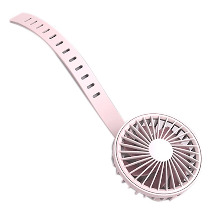 Creative Mini USB 3-Gear Adjustment Watch Fan in pink and black, showcasing its compact design and silicone strap.