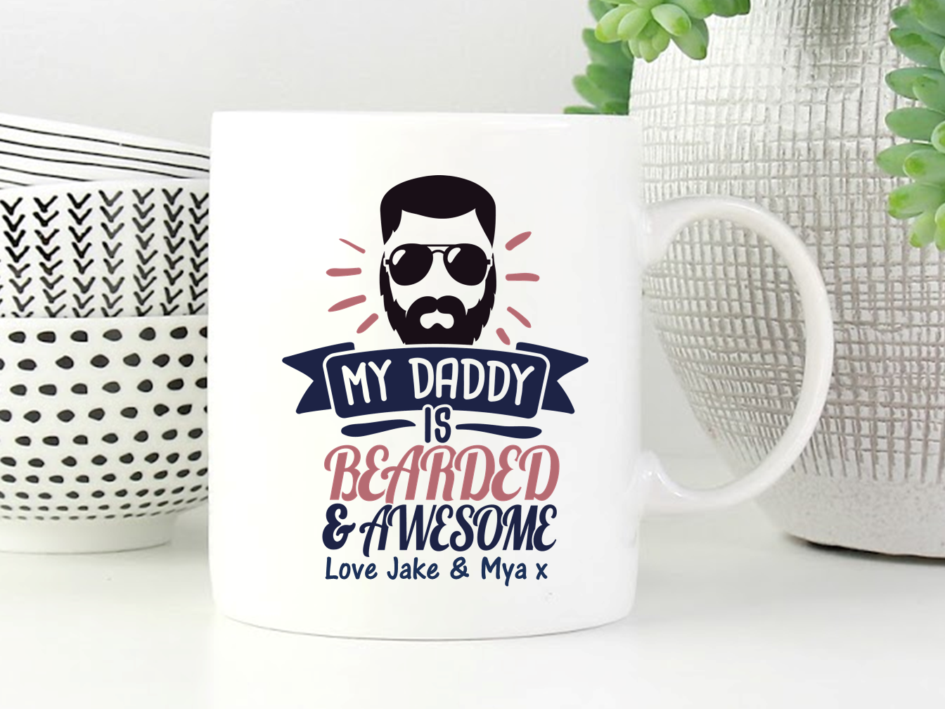 Personalised Dad Mug featuring a quirky beard design, perfect gift for fathers.