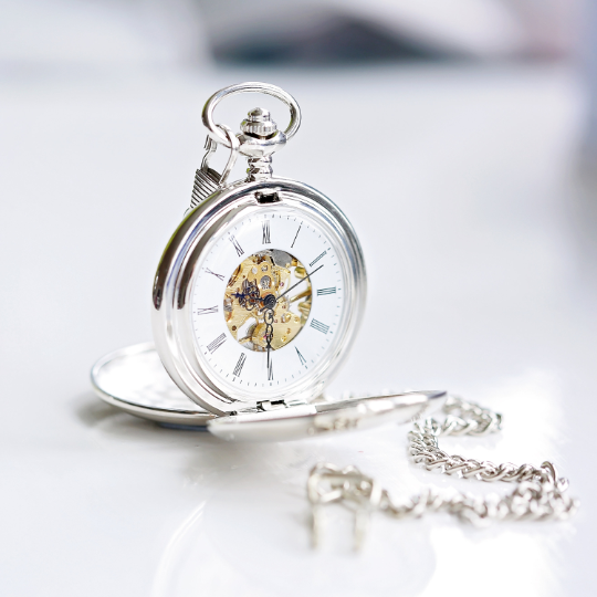 A beautifully crafted Dual Opening Pocket Watch showcasing its skeleton view and personalised engraving options.