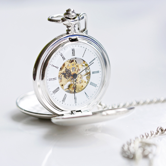 A beautifully crafted Dual Opening Pocket Watch showcasing its skeleton view and personalised engraving options.