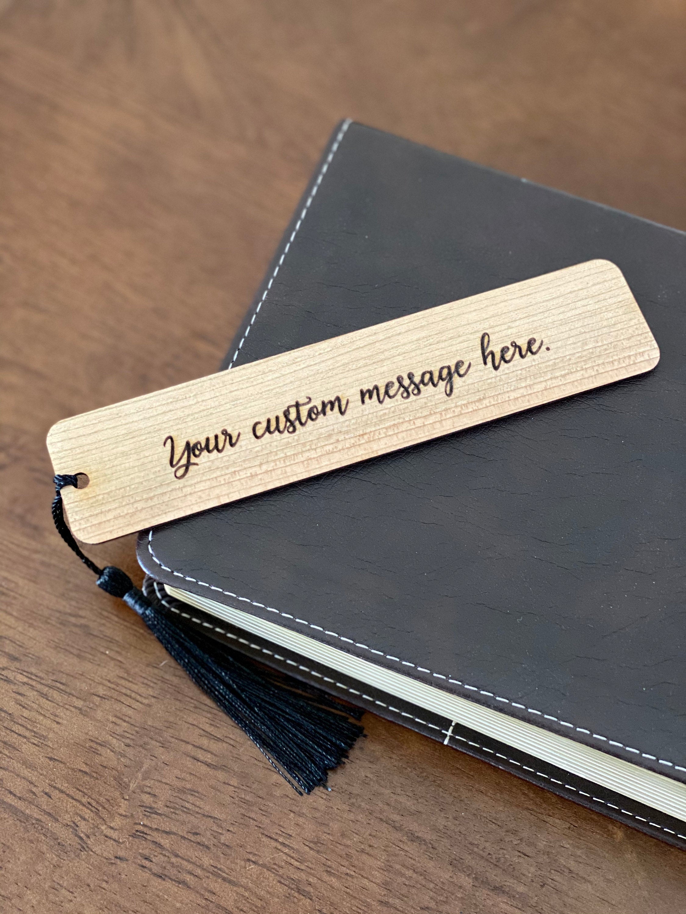 Elegant Flying Birds Engraved Wood Bookmark made of cherry hardwood with bird silhouettes and a colorful tassel.