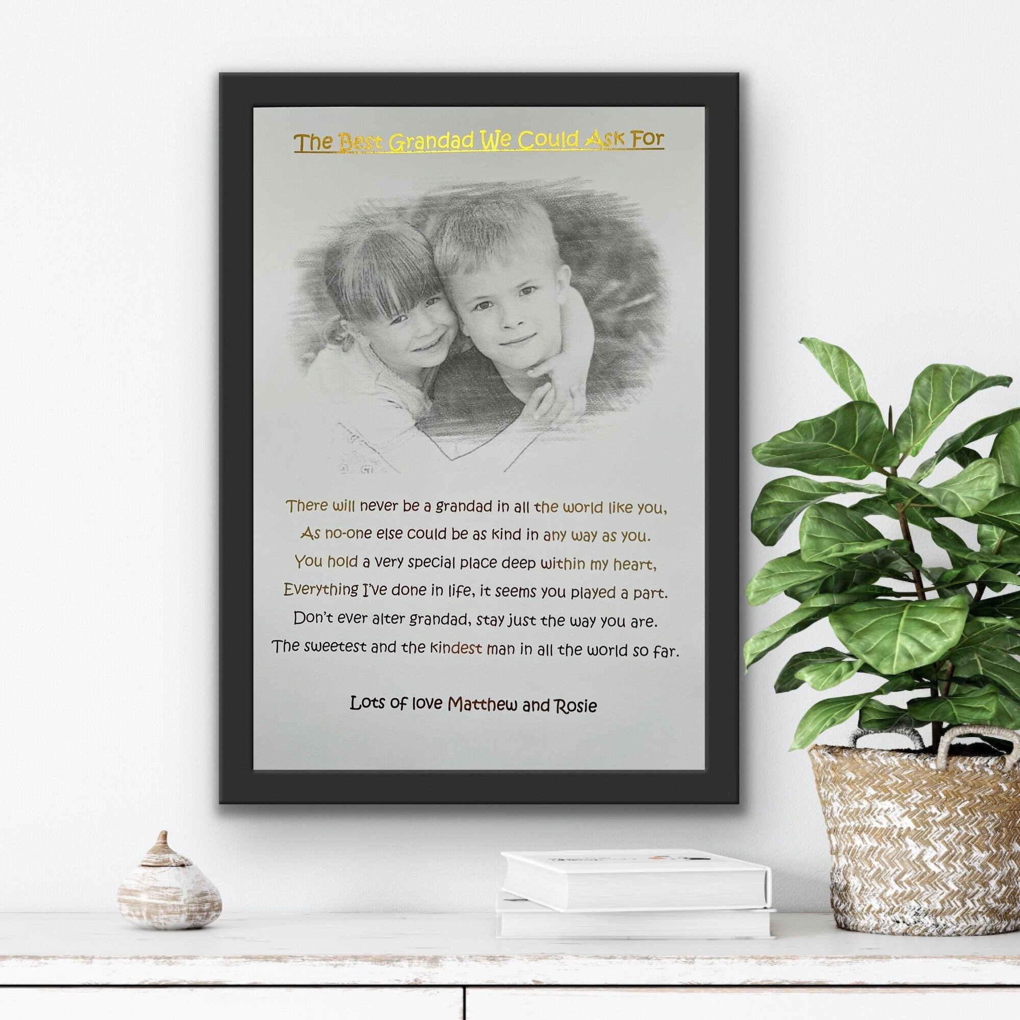 A personalized Grandad Print featuring a heartfelt poem and elegant black and white pencil sketch design.