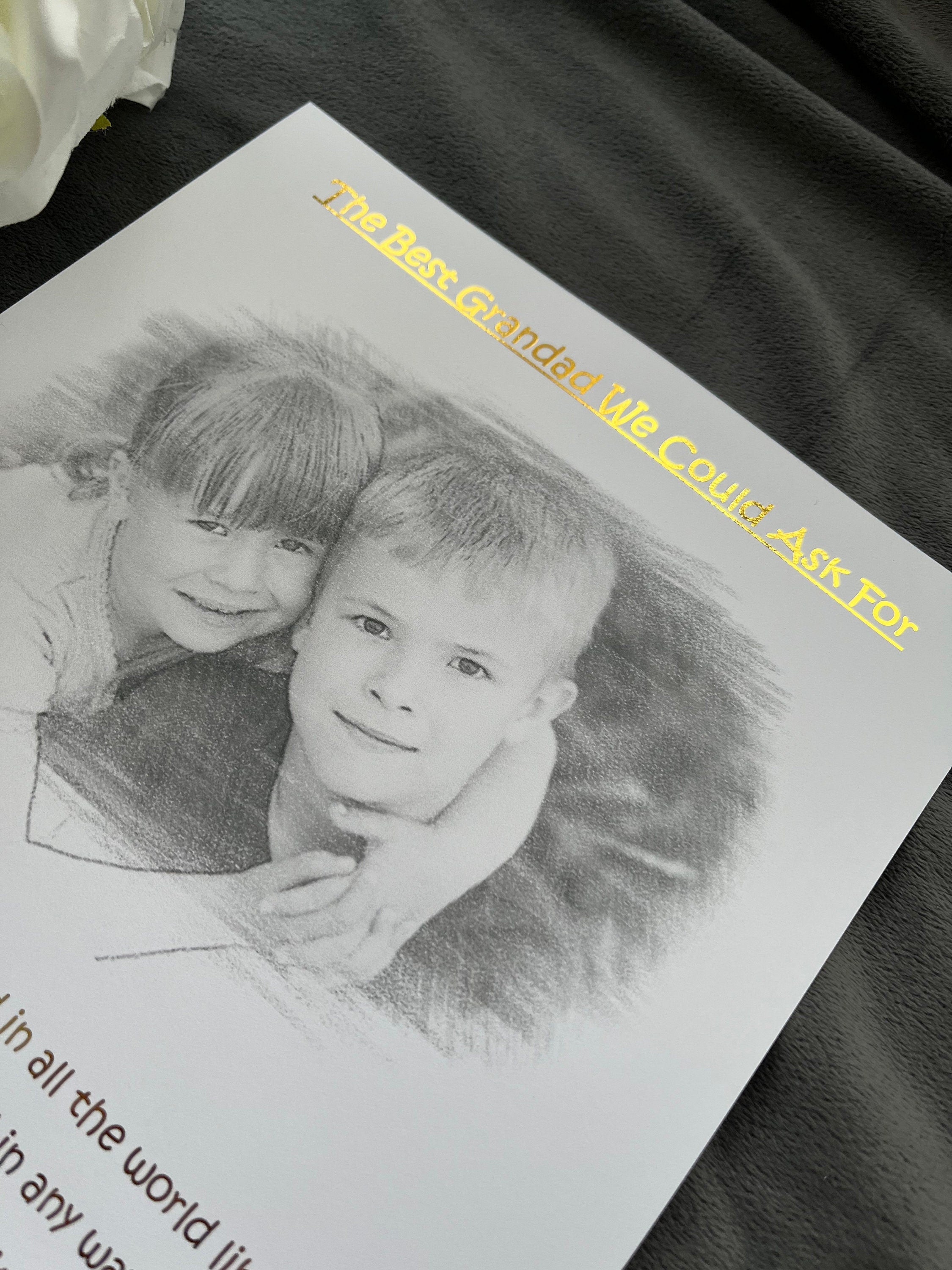 A personalized Grandad Print featuring a heartfelt poem and elegant black and white pencil sketch design.