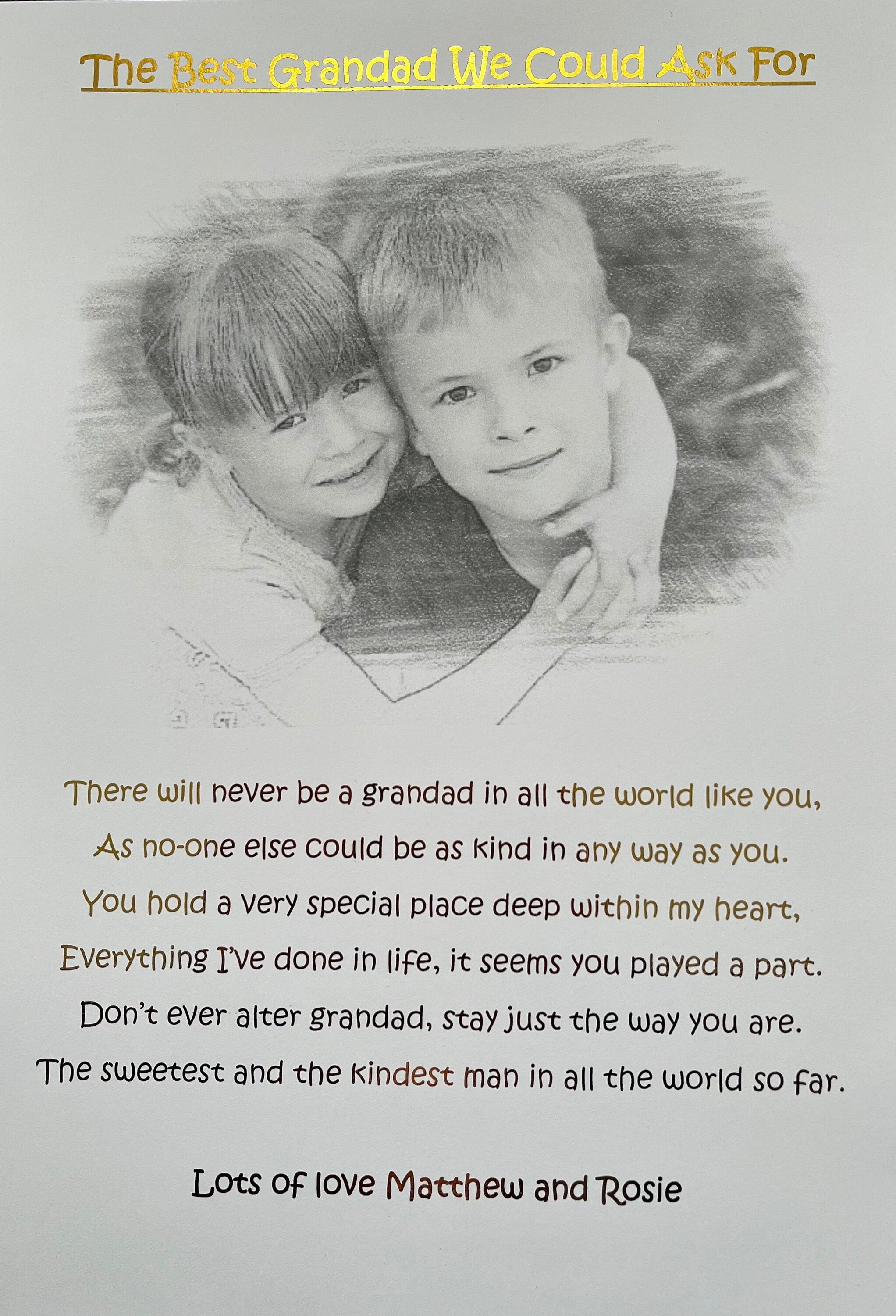 A personalized Grandad Print featuring a heartfelt poem and elegant black and white pencil sketch design.