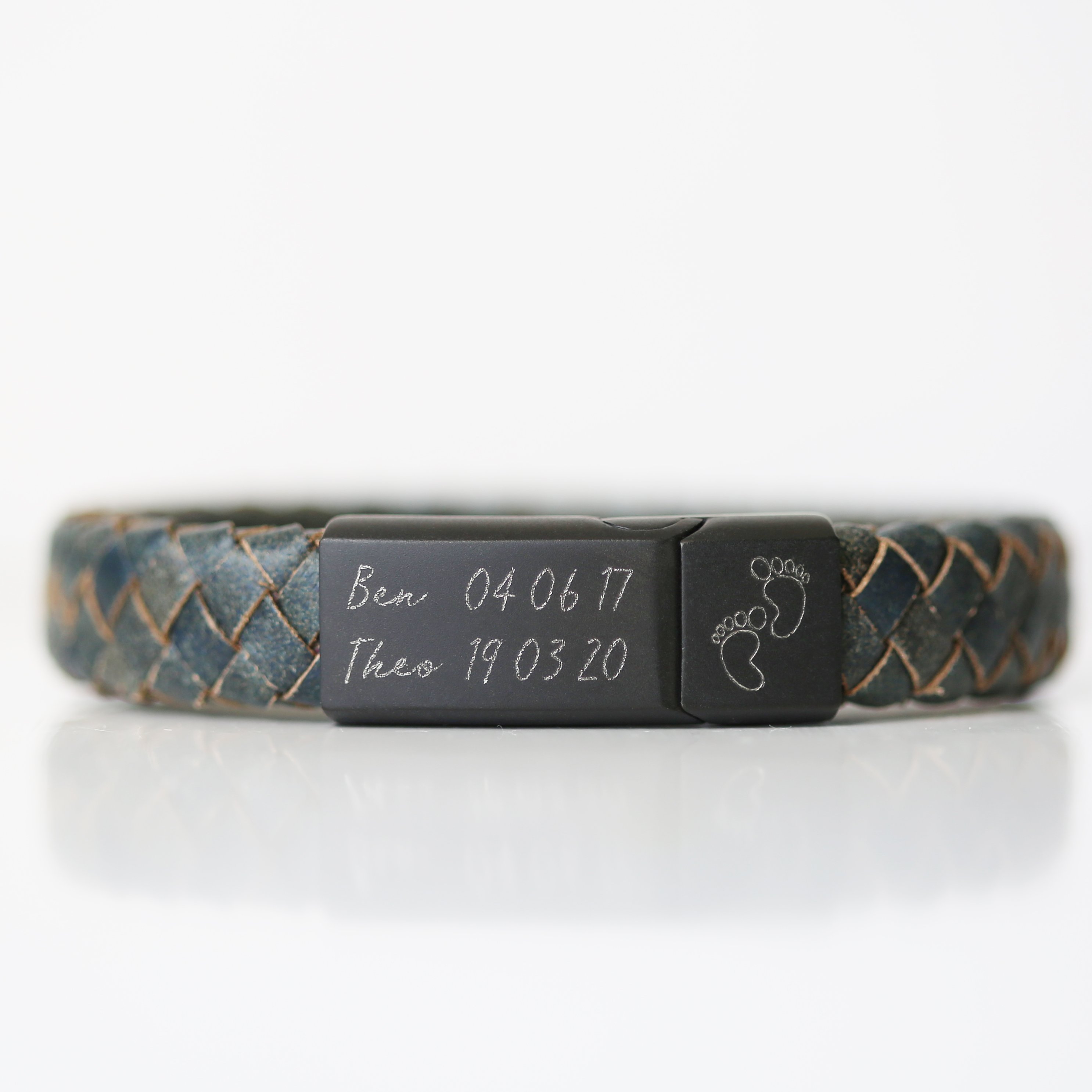 Handwriting Engraved Antique Style Bracelet made of genuine leather with iron color, featuring a magnetic snap lock clasp and personalized engraving.