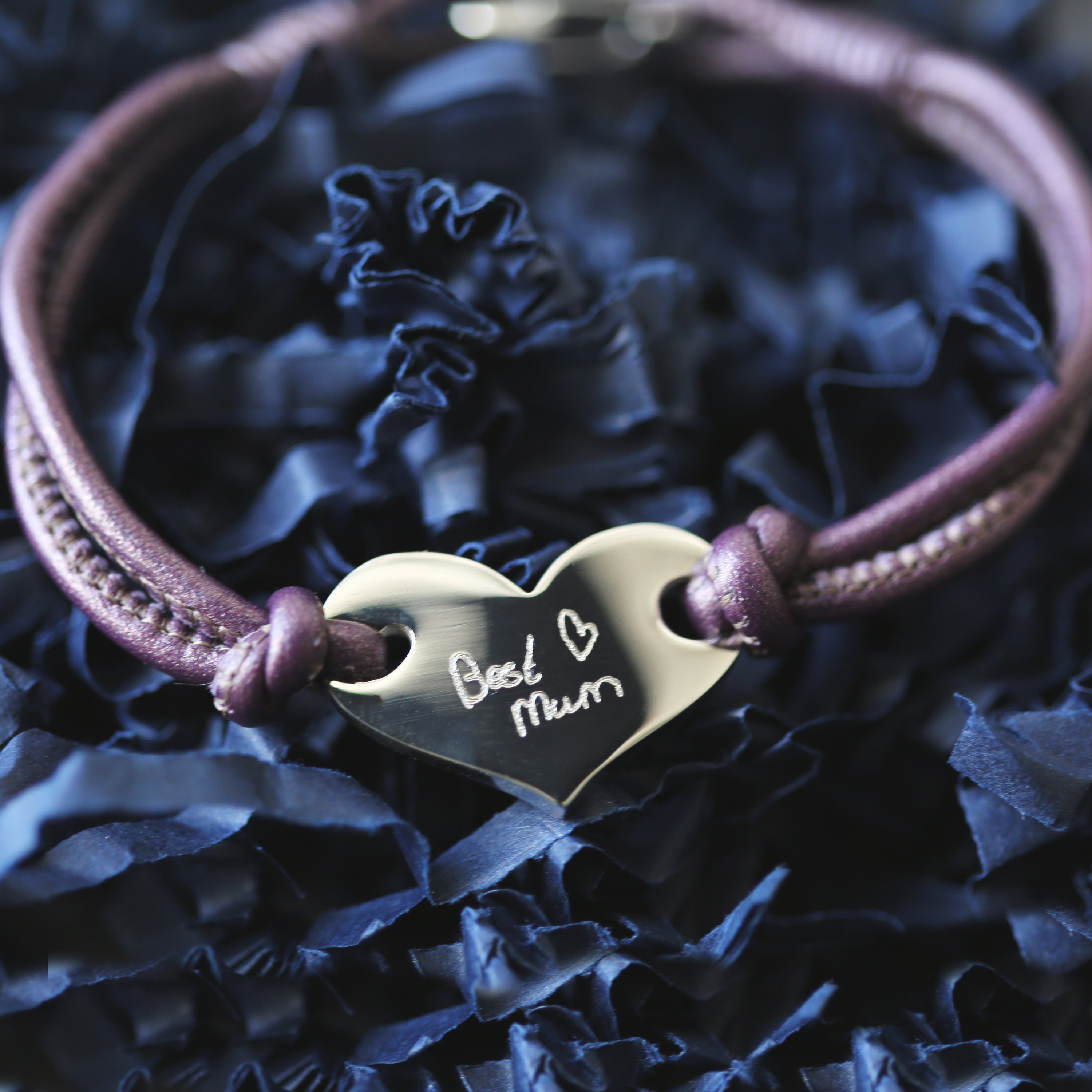 Handwriting Hearts Forever Bracelet in Berry color, featuring a silver heart and made from genuine leather.