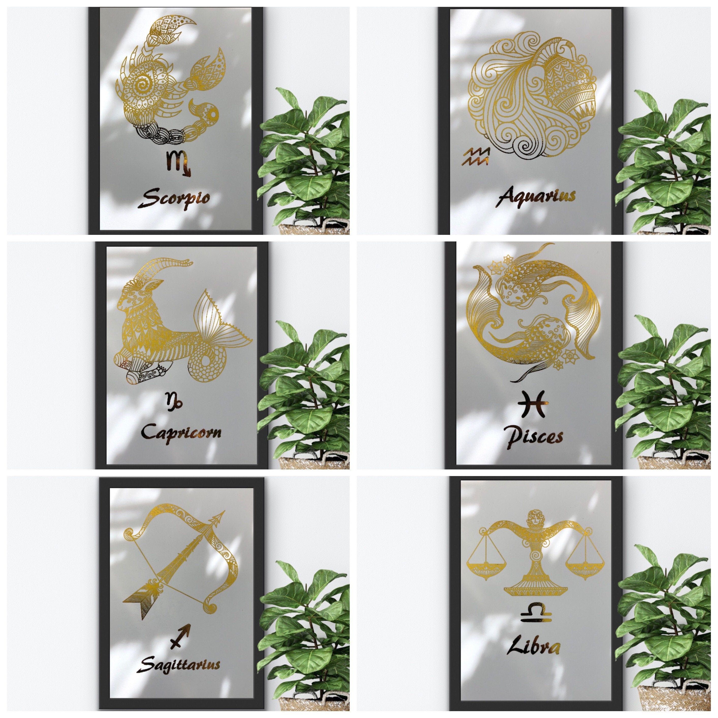 A beautiful Libra Star Sign Foil Print featuring elegant scales design, symbolizing balance and harmony, perfect for home decor.