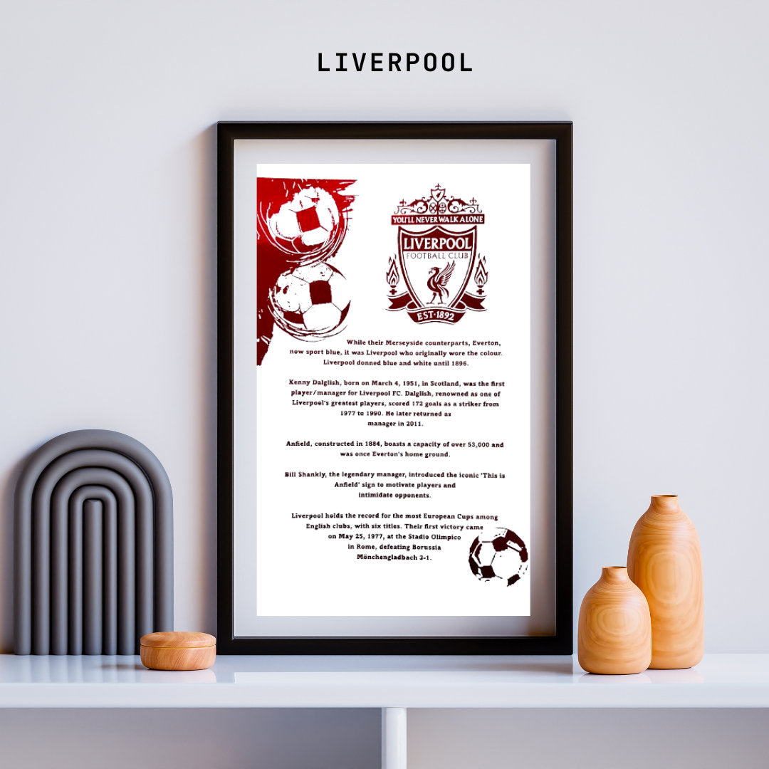 A stunning A4 foil print featuring the Liverpool FC logo in vibrant red foil, showcasing the club's rich history.