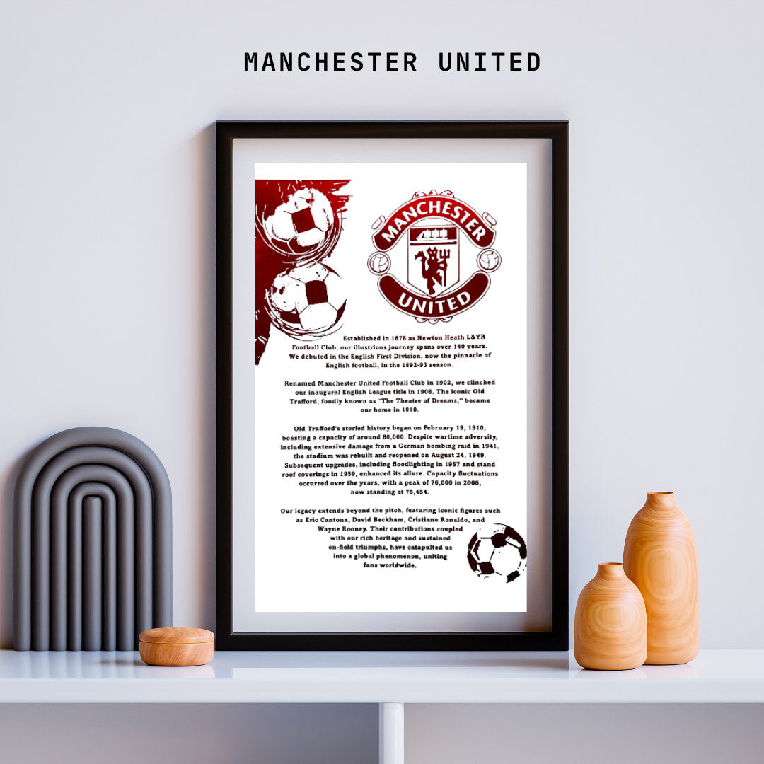 A4 foil print featuring the Manchester United FC logo in vibrant red foil, elegantly displayed.