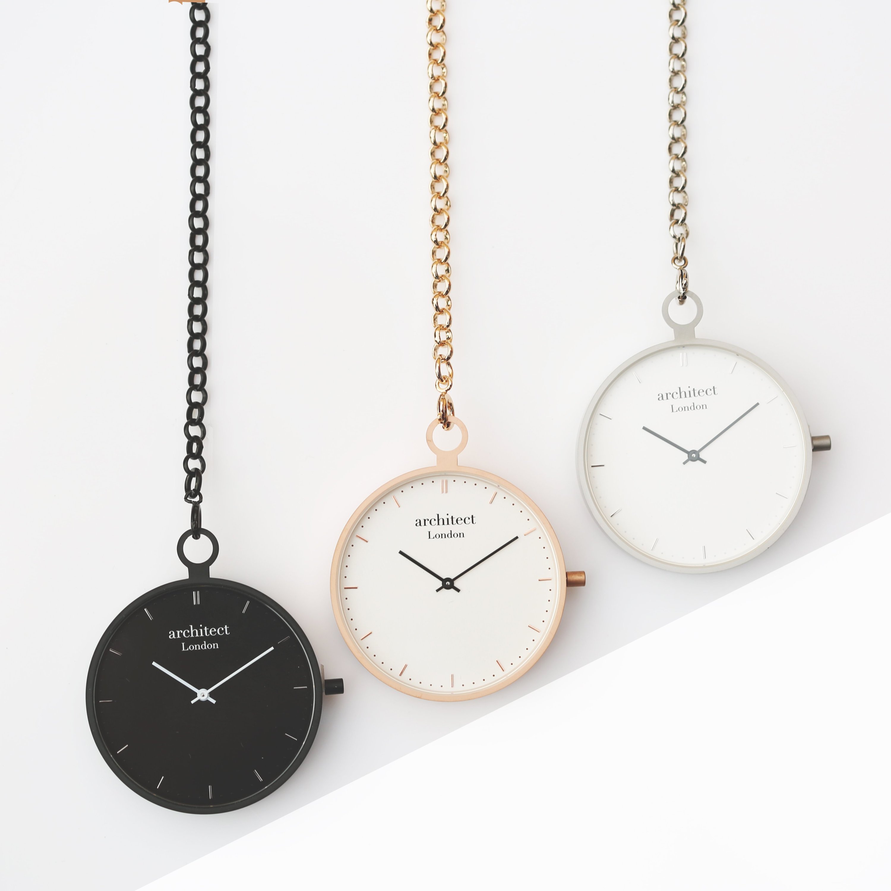 Modern Pocket Watch in rose gold with sapphire glass and engravable back, showcasing a sleek design and luxurious finish.