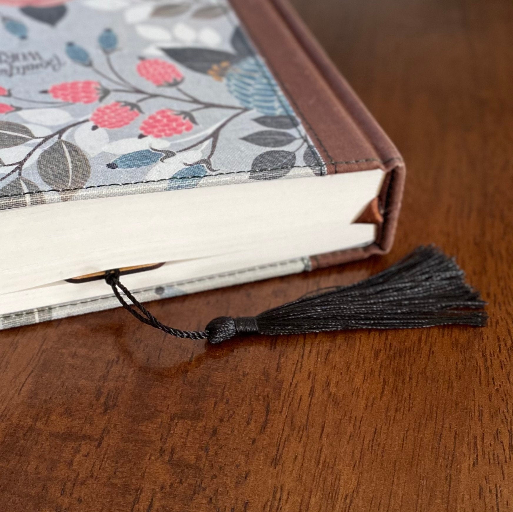 Mountain Engraved Wood Bookmark made of Cherry hardwood with a mountain range design and colorful tassel.