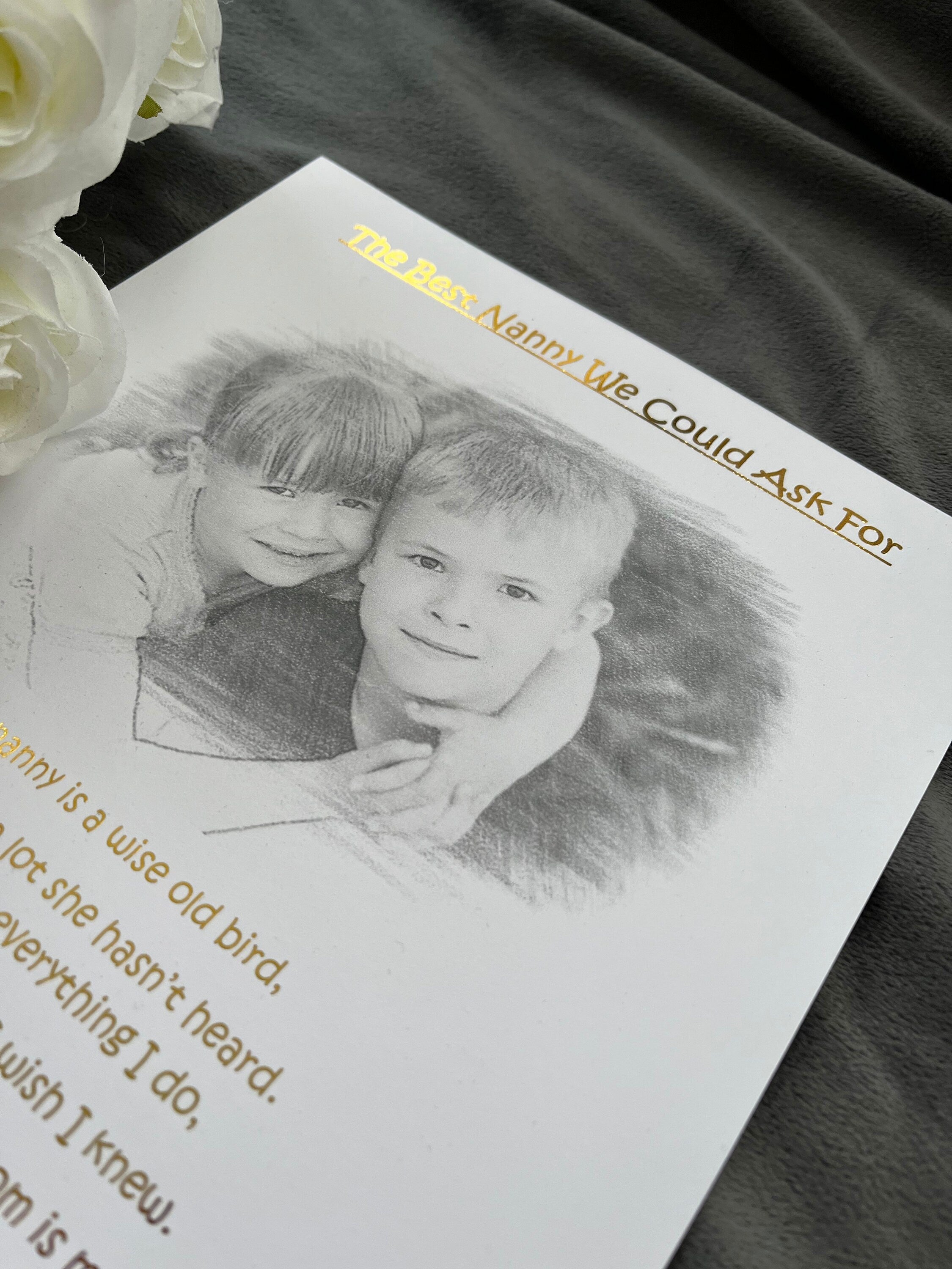 A sentimental Nanny Print featuring a heartfelt poem and elegant black and white pencil sketch design.