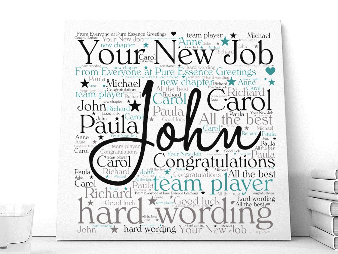 Personalised New Job Word Art Ceramic Plaque featuring customizable text and colors, perfect for celebrating new job milestones.