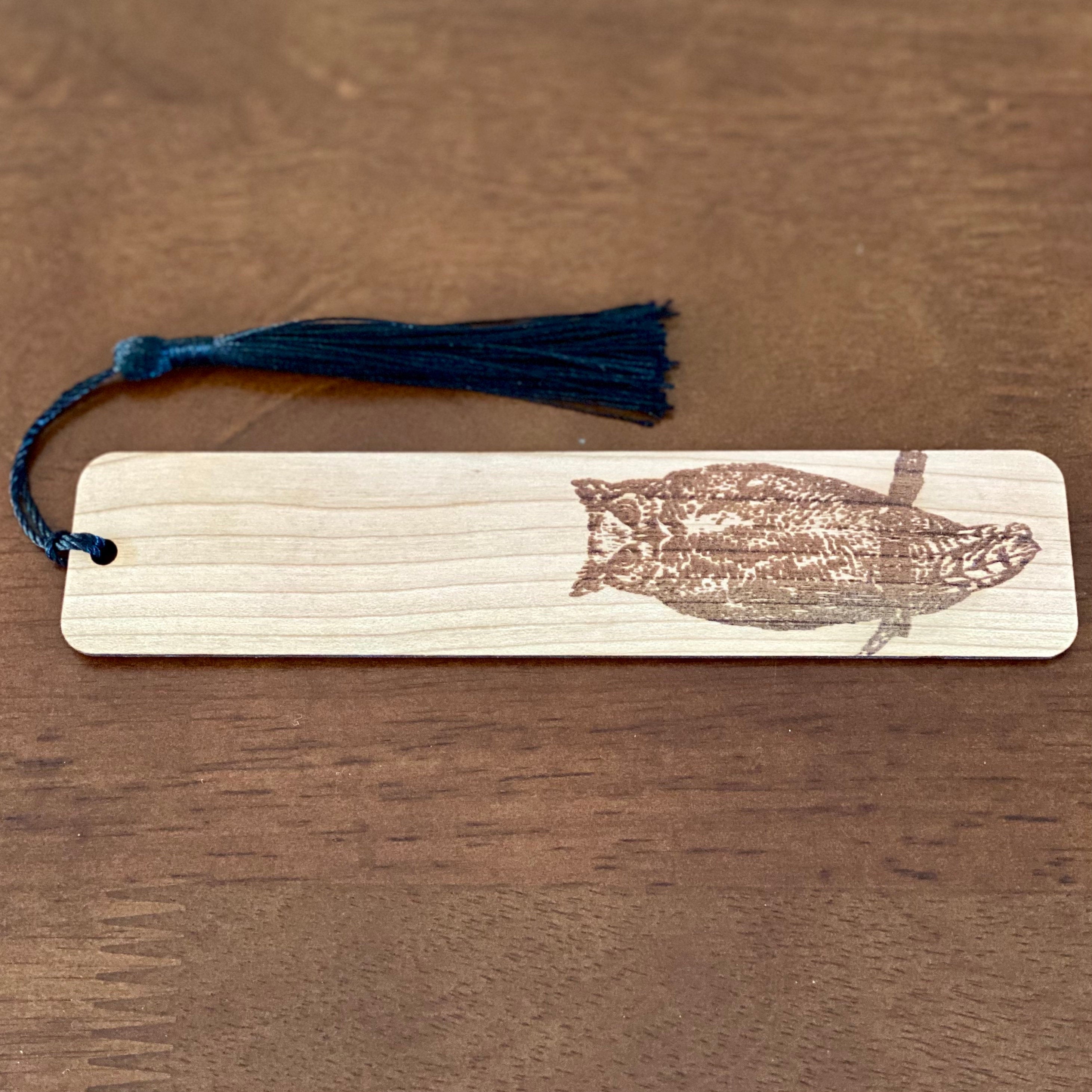 Owl Engraved Wood Bookmark made of Cherry hardwood with a tassel, featuring an owl illustration.