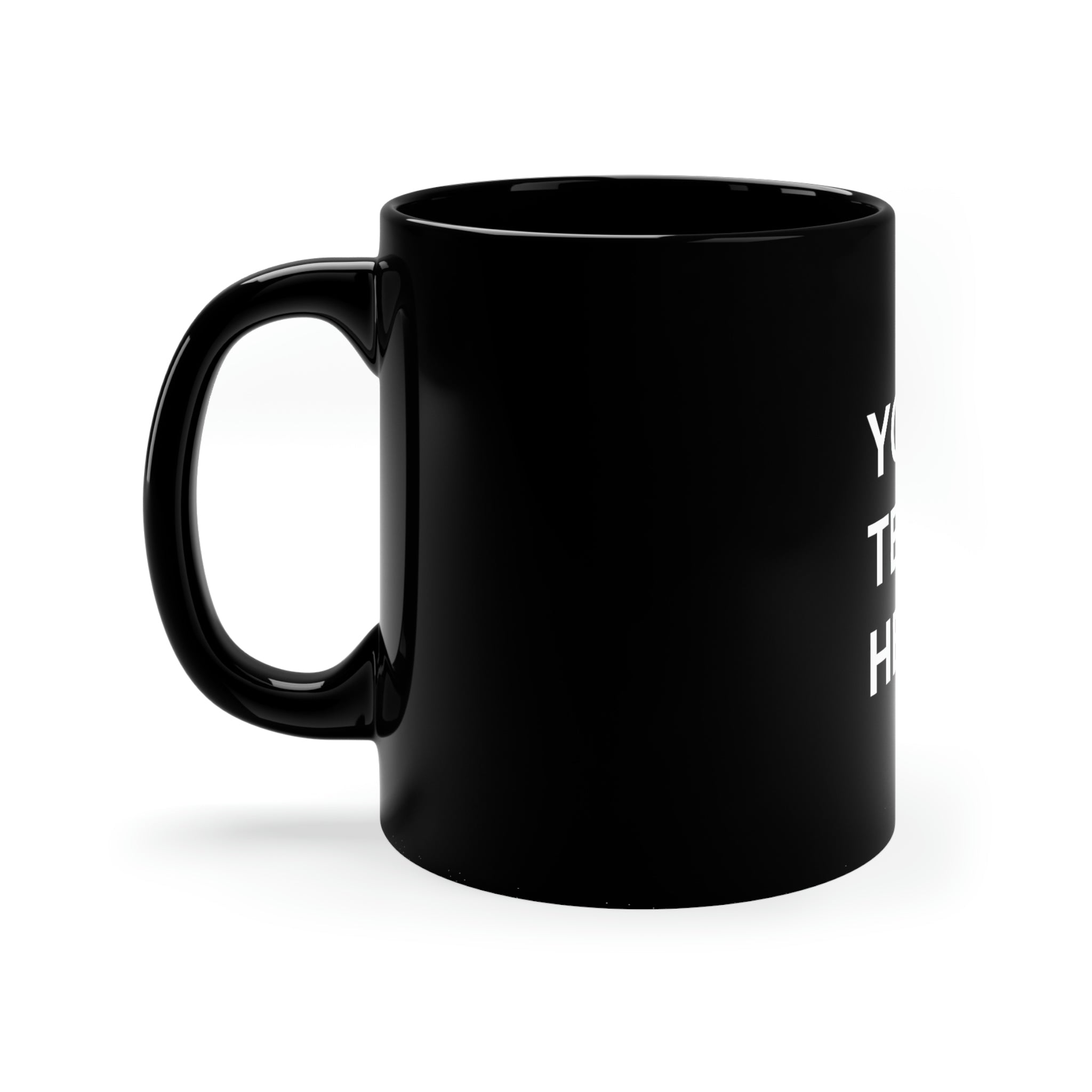 Personalized black ceramic birthday mug with custom name and age design, perfect for gifts.