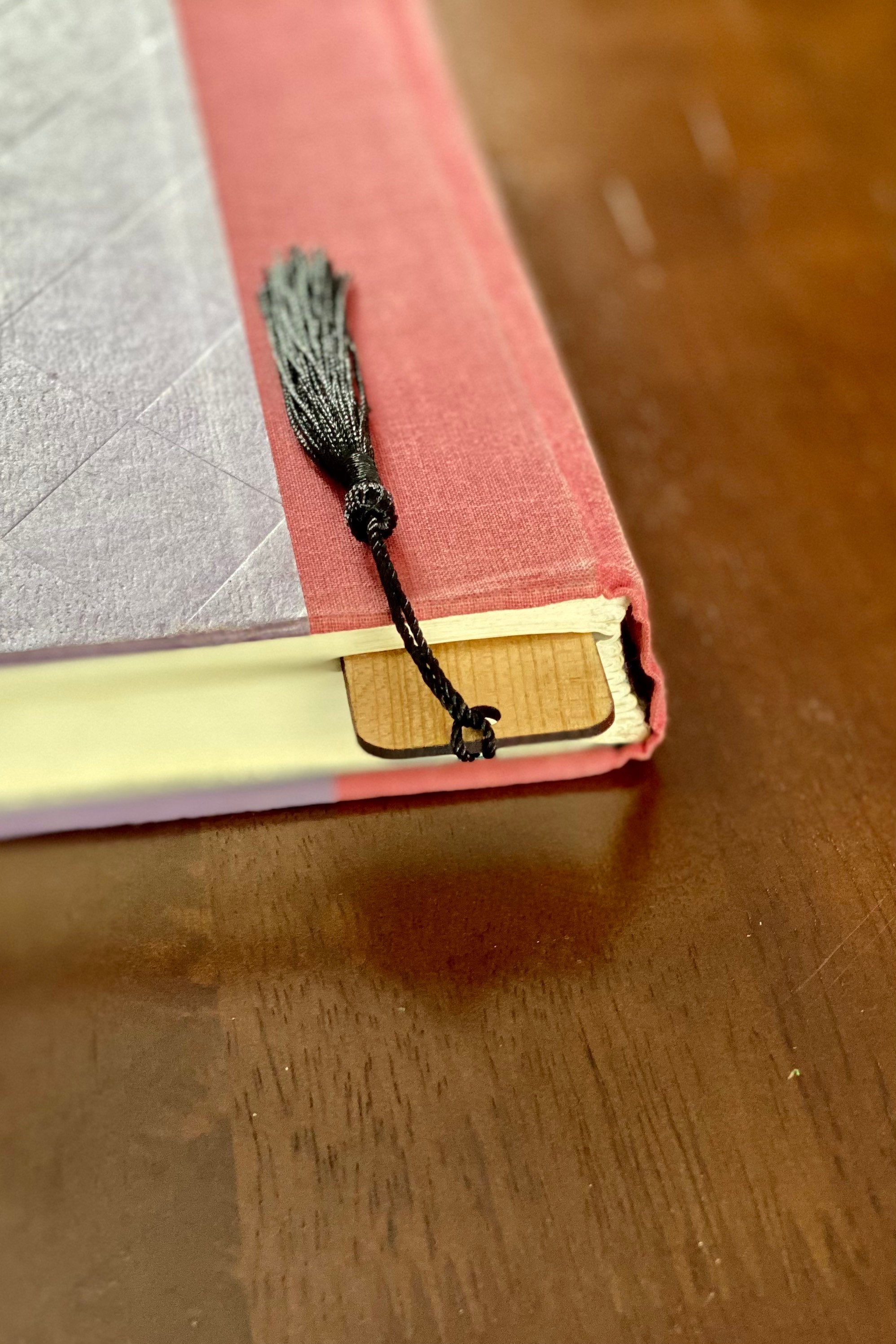 Pine Tree & Deer Engraved Wood Bookmark made from Cherry hardwood with a tassel.