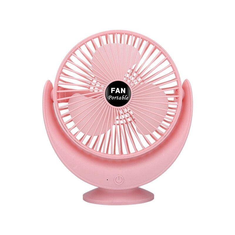 Portable 3-Speed Adjustable Crescent Fan in white gold color, designed for desktop use with three adjustable speeds and a sleek design.