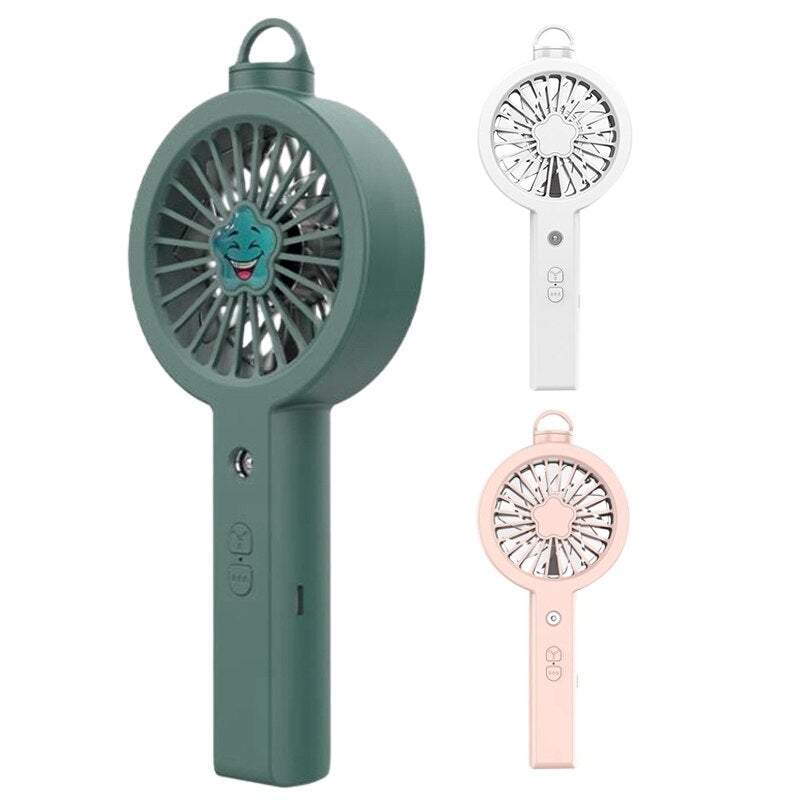 Portable Mini Water Spray Misting Handheld Fan in green, showcasing its sleek design and misting feature.