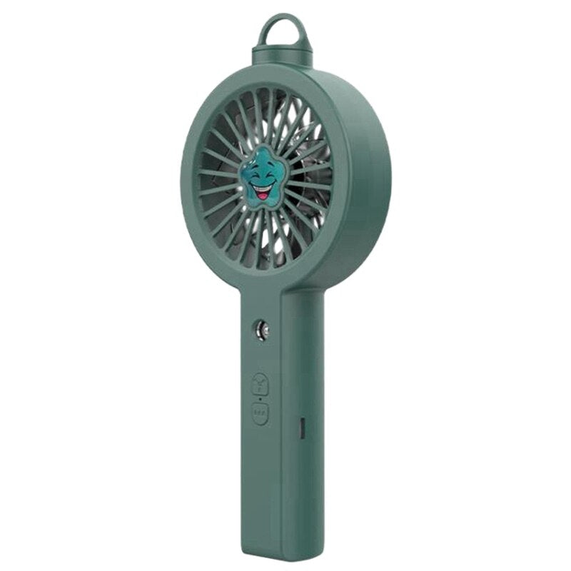 Portable Mini Water Spray Misting Handheld Fan in green, showcasing its sleek design and misting feature.