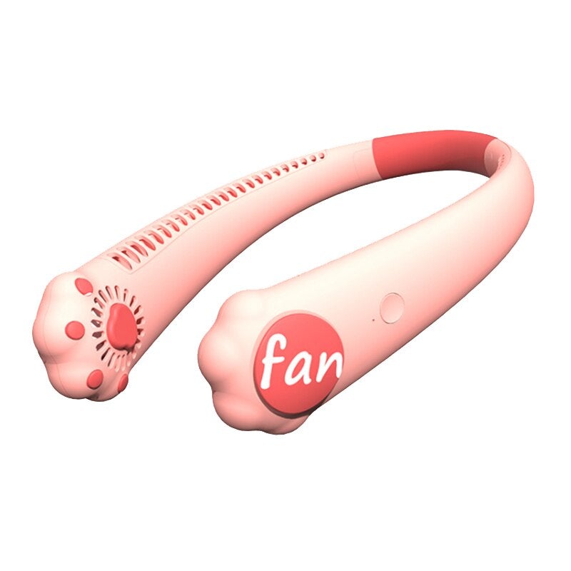 Portable Sports Mini Neck Leafless Fan in yellow, designed for hands-free cooling with a stylish and safe leafless design.