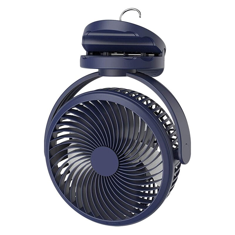 Portable USB Desk Fan with Night Light, featuring 360-degree rotation and a sleek design, perfect for home and office use.