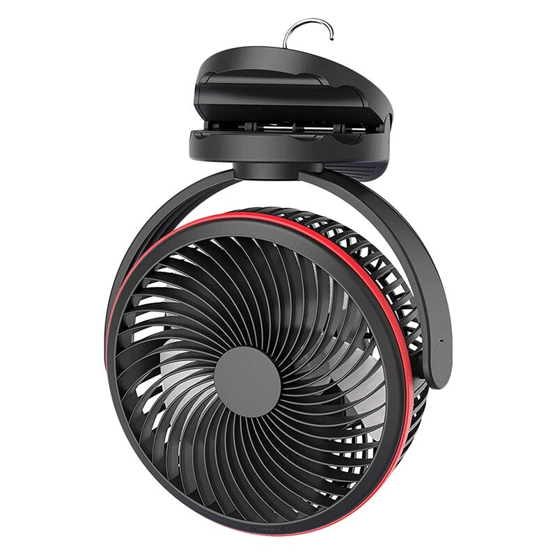 Portable USB Desk Fan with Night Light, featuring 360-degree rotation and a sleek design, perfect for home and office use.