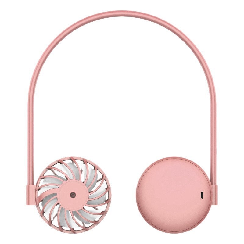 Portable Wearable USB Hands Free Personal Neck Stroller Fan in pink, designed for hands-free cooling with a bladeless design.