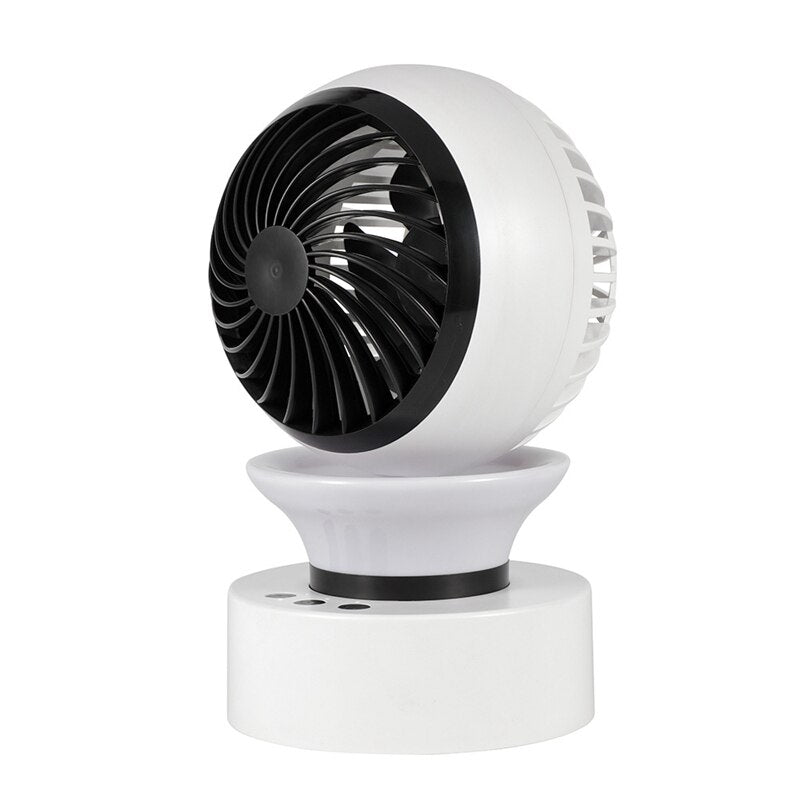 Shaking Head Personal Table Fan in black and silver gray, showcasing its sleek design and portable features.