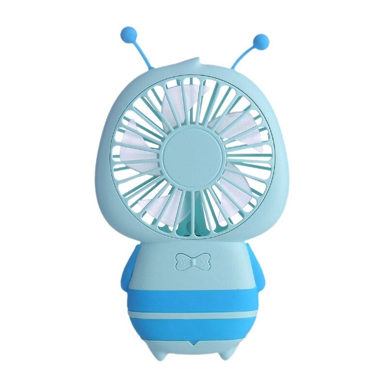 USB Rechargeable Little Bee Mini Fan in vibrant colors, perfect for outdoor sports and activities, showcasing its compact design and USB charging port.