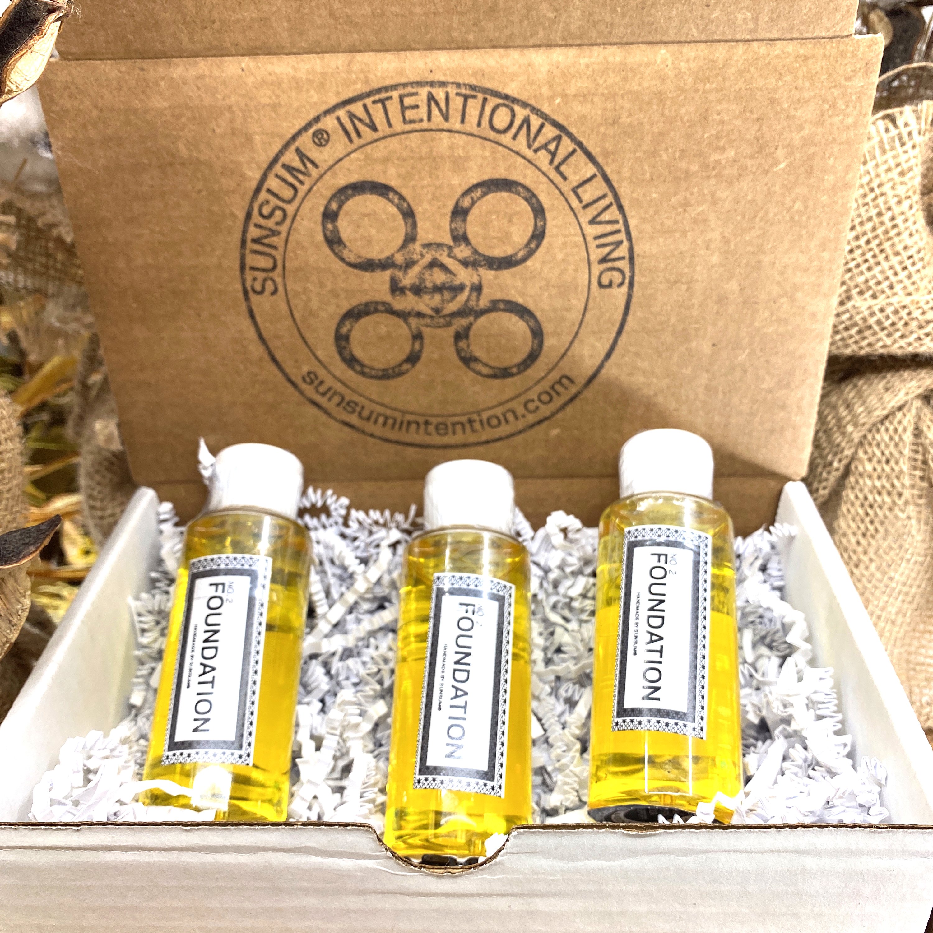 Spirit Number 222 Gift Set featuring handmade candles, body oils, and wax melts with calming aromas of neroli, jasmine, and bergamot.