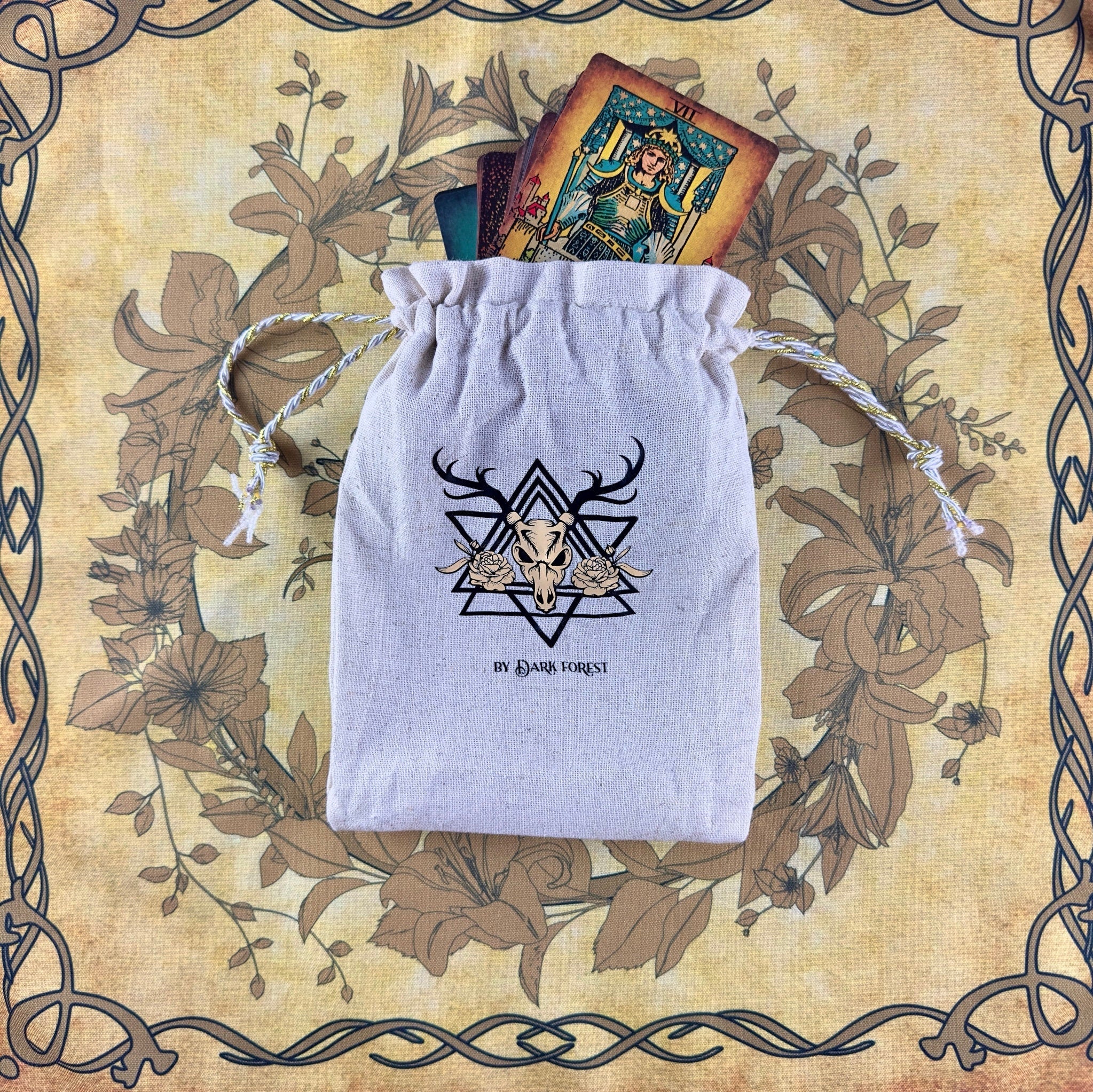 Luxurious vintage tarot cloth made of silk, featuring an elegant design and ample space for tarot card spreads.