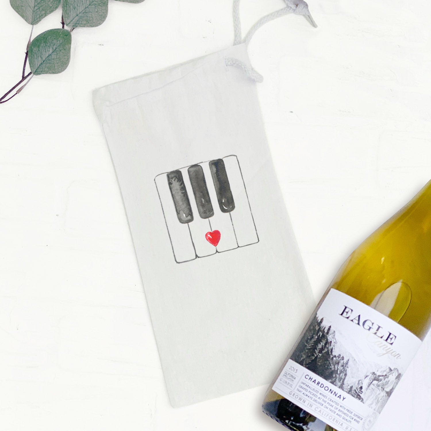 Valentine's Piano Keys canvas wine bag featuring a stylish piano keys design, perfect for gifting wine on special occasions.