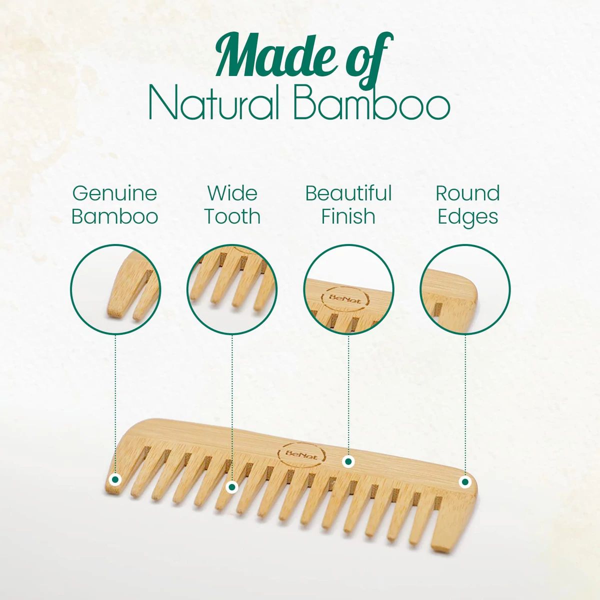 All-Natural Bamboo Comb made from 100% natural bamboo wood, designed for effective grooming and eco-friendly hair care.