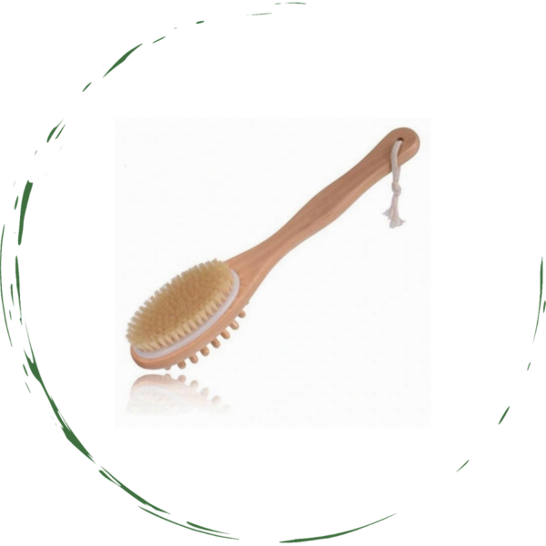 Eco-friendly Bath Body Massage Brush with long wooden handle and boar bristles, perfect for dry brushing and massage.