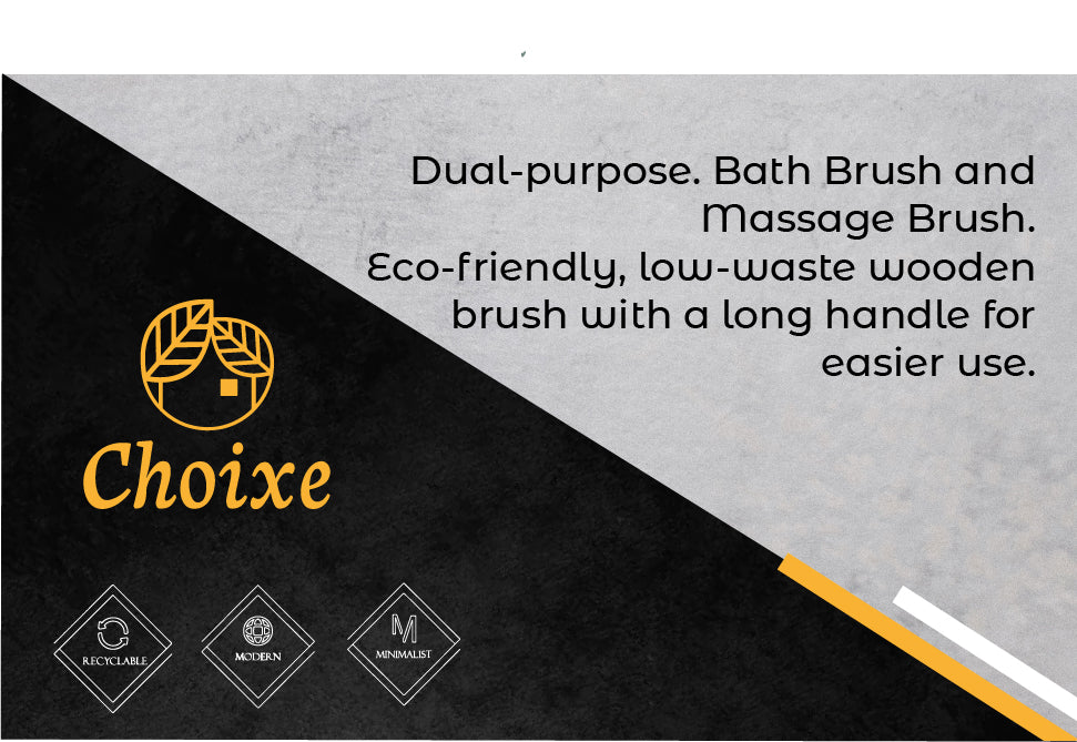 Eco-friendly Bath Body Massage Brush with long wooden handle and boar bristles, perfect for dry brushing and massage.