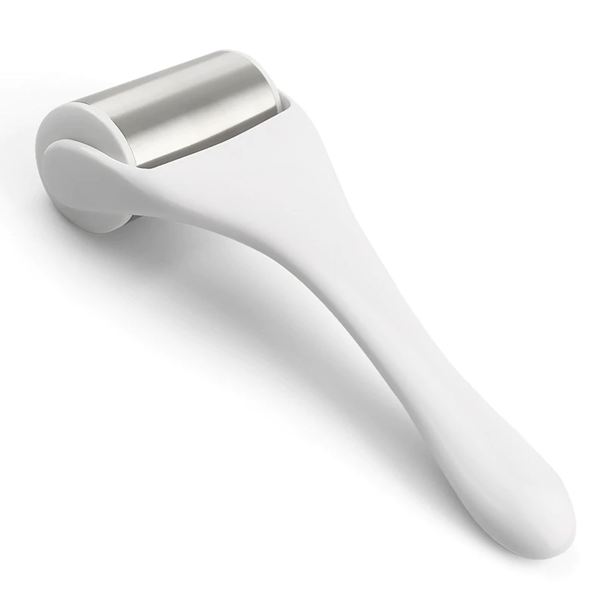 Body Massage Ice Roller made of stainless steel, designed for cooling and tightening skin, featuring a sleek white design.