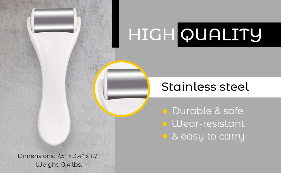 Body Massage Ice Roller made of stainless steel, designed for cooling and tightening skin, featuring a sleek white design.