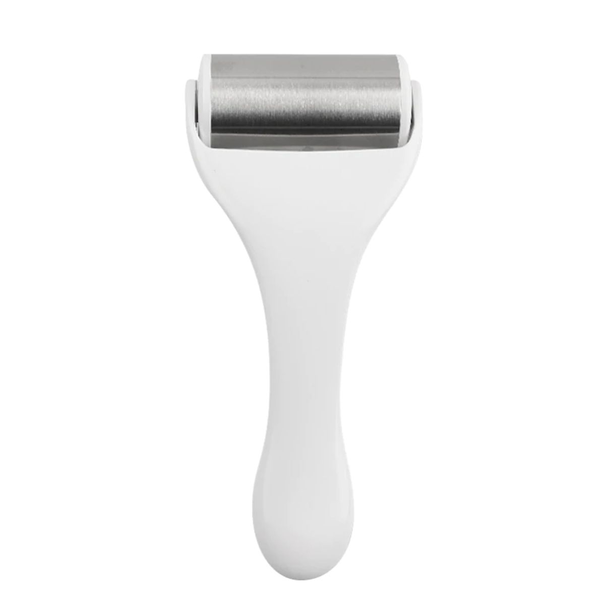 Body Massage Ice Roller made of stainless steel, designed for cooling and tightening skin, featuring a sleek white design.