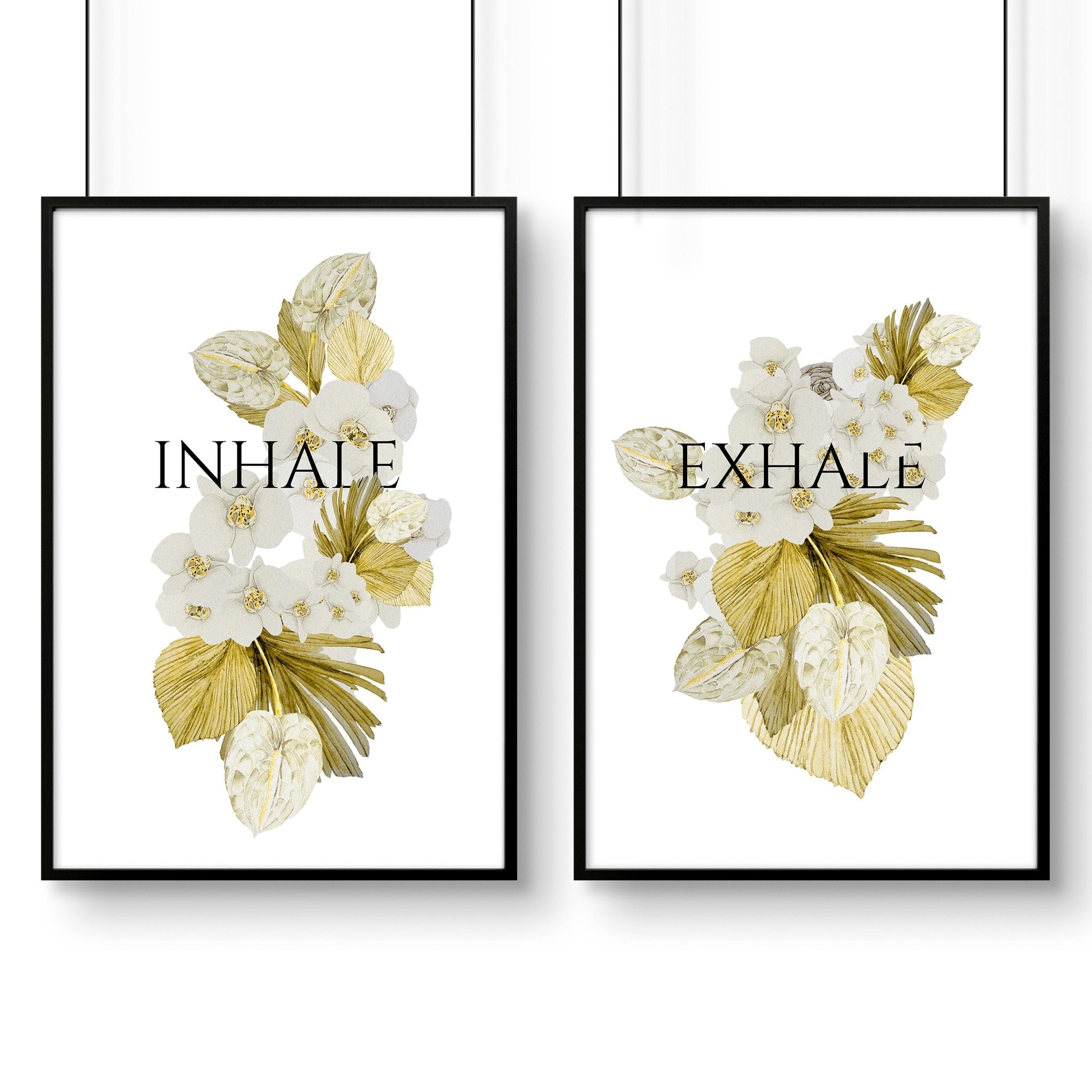 Set of 2 Boho bathroom wall art prints featuring watercolor botanical illustrations in muted lime green, perfect for elegant home decor.