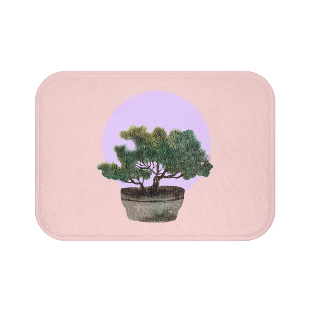 Bonsai Tree Series 3 Bath Mat featuring a unique bonsai design, made of soft microfiber with anti-slip backing and durable edge binding.