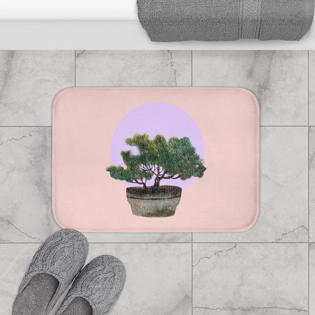 Bonsai Tree Series 3 Bath Mat featuring a unique bonsai design, made of soft microfiber with anti-slip backing and durable edge binding.