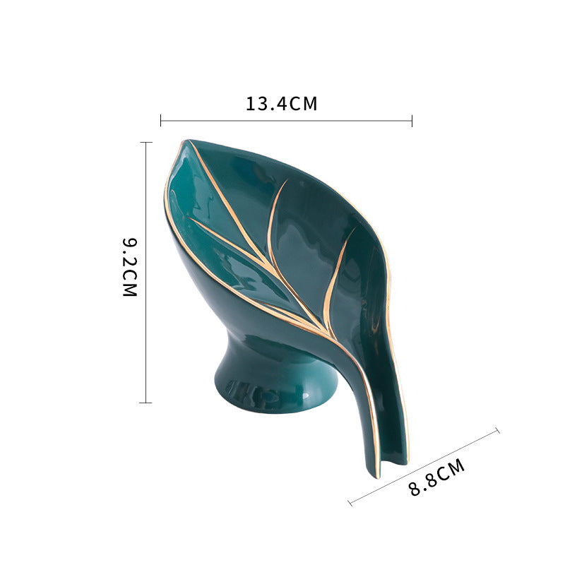 Ceramics Leaf Shape Soap Box in elegant leaf design, made of durable ceramic with a suction cup base for stability.