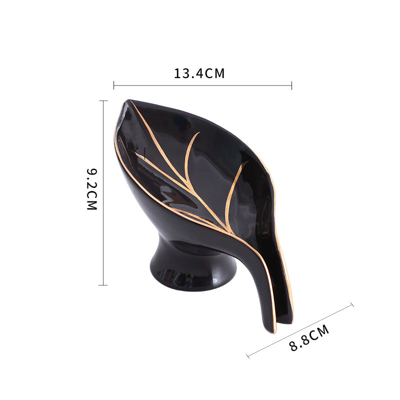 Ceramics Leaf Shape Soap Box in elegant leaf design, made of durable ceramic with a suction cup base for stability.