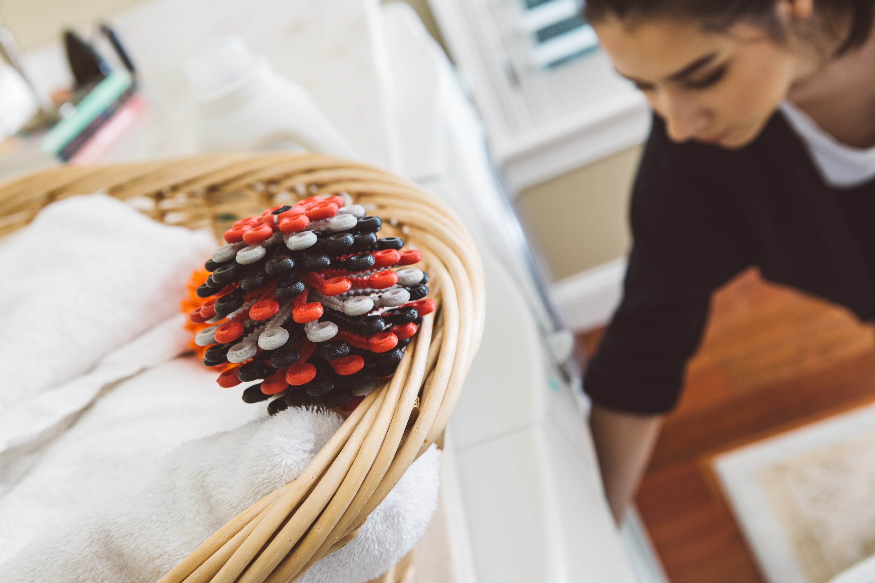 Cora Ball laundry ball designed to collect microfibers during washing, promoting ocean conservation.