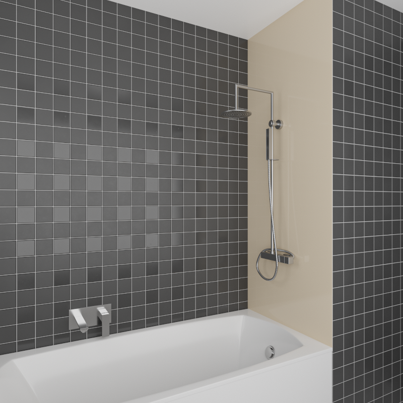 Wallando Duschrückwand in beige creme, fugenlose PVC Wandverkleidung für Dusche und Bad, seidenmatte Oberfläche, erhältlich in zwei Größen.