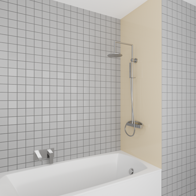 Wallando Duschrückwand in beige creme, fugenlose PVC Wandverkleidung für Dusche und Bad, seidenmatte Oberfläche, erhältlich in zwei Größen.